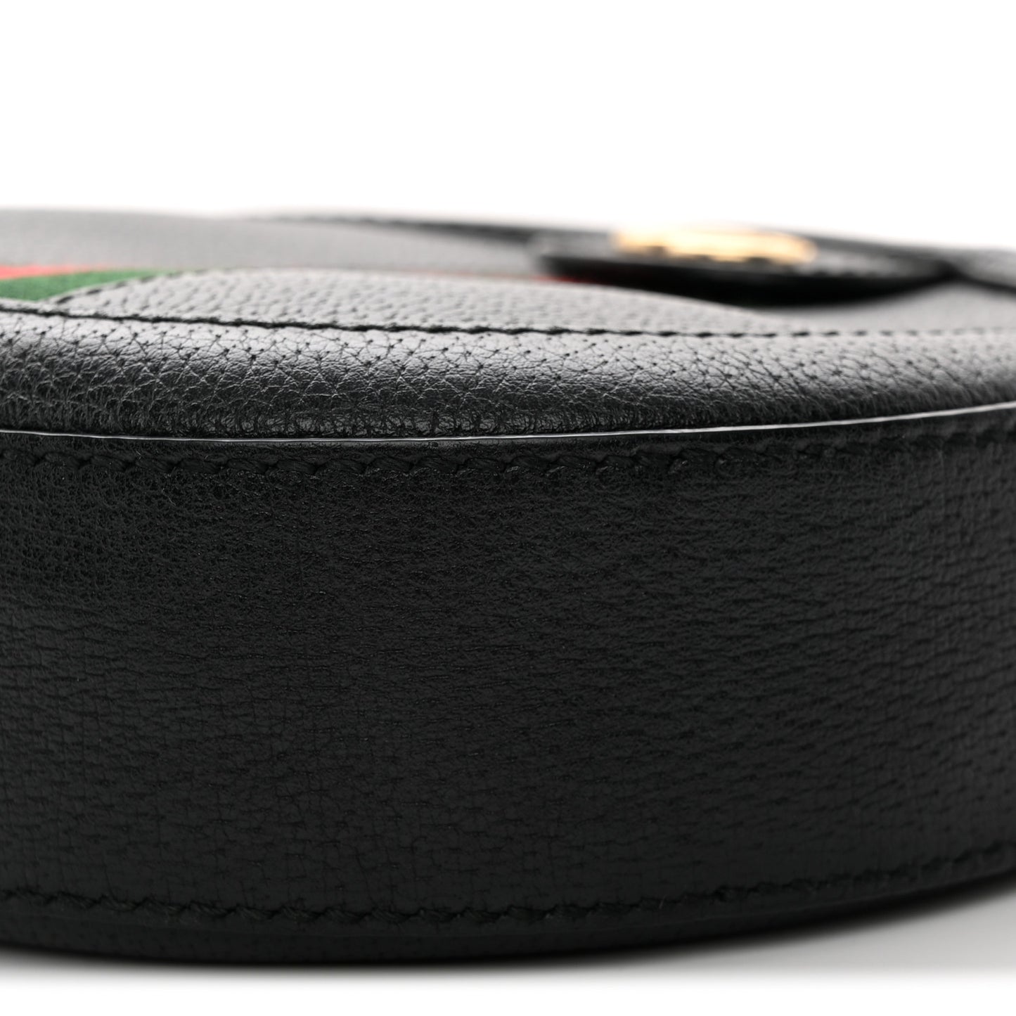 Grained Calfskin Web Mini Ophidia Round Shoulder Bag Black