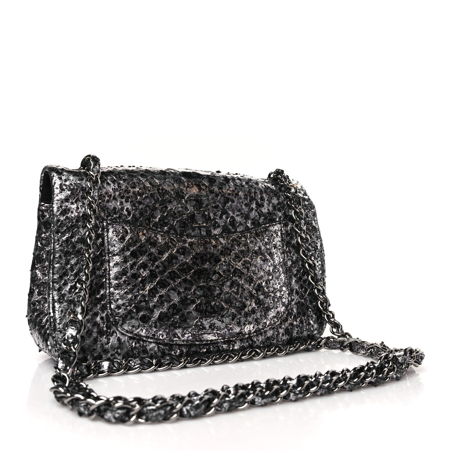 Chanel Metallic Snakeskin Mini Rectangular Flap Silver Black 3 of 9