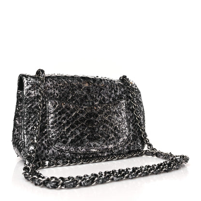 Chanel Metallic Snakeskin Mini Rectangular Flap Silver Black 3 of 9