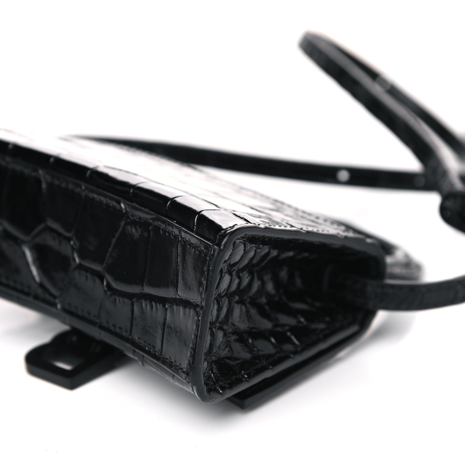 Balenciaga Shiny Calfskin Monochrome Crocodile Embossed Hourglass Top Handle Bag Mini Black 10 of 10