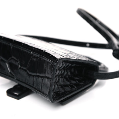 Balenciaga Shiny Calfskin Monochrome Crocodile Embossed Hourglass Top Handle Bag Mini Black 10 of 10