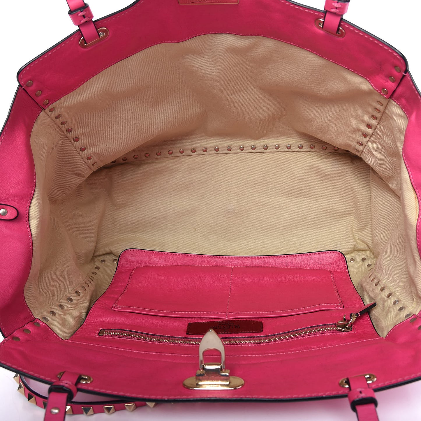 Vitello Medium Rockstud Tote Pop Fuxia