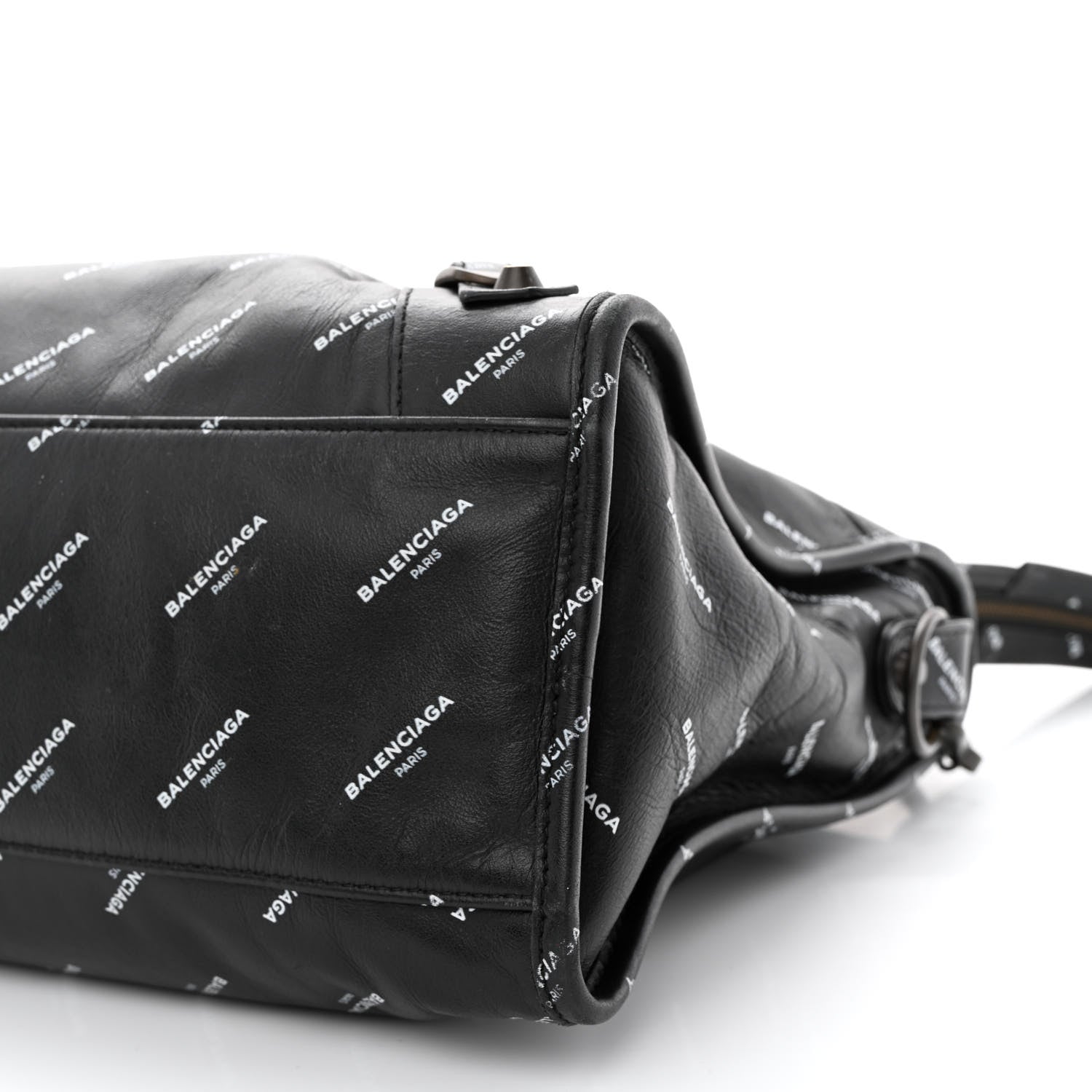 Balenciaga Veau Allover Logo Classic Hardware City Black White 10 of 11