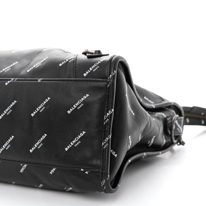 Balenciaga Veau Allover Logo Classic Hardware City Black White 10 of 11