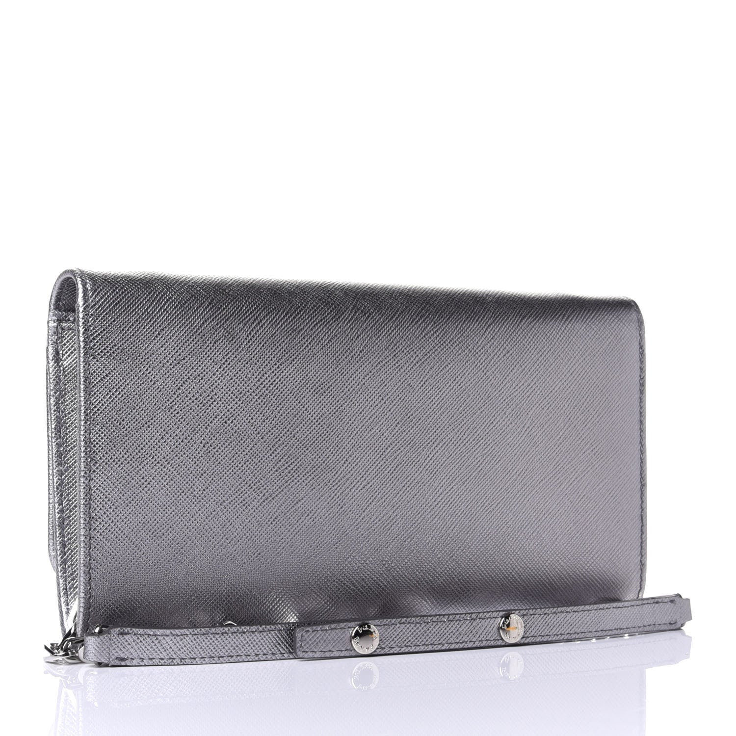 Prada Metallic Saffiano Metal Chain Wallet Cromo 2 of 4