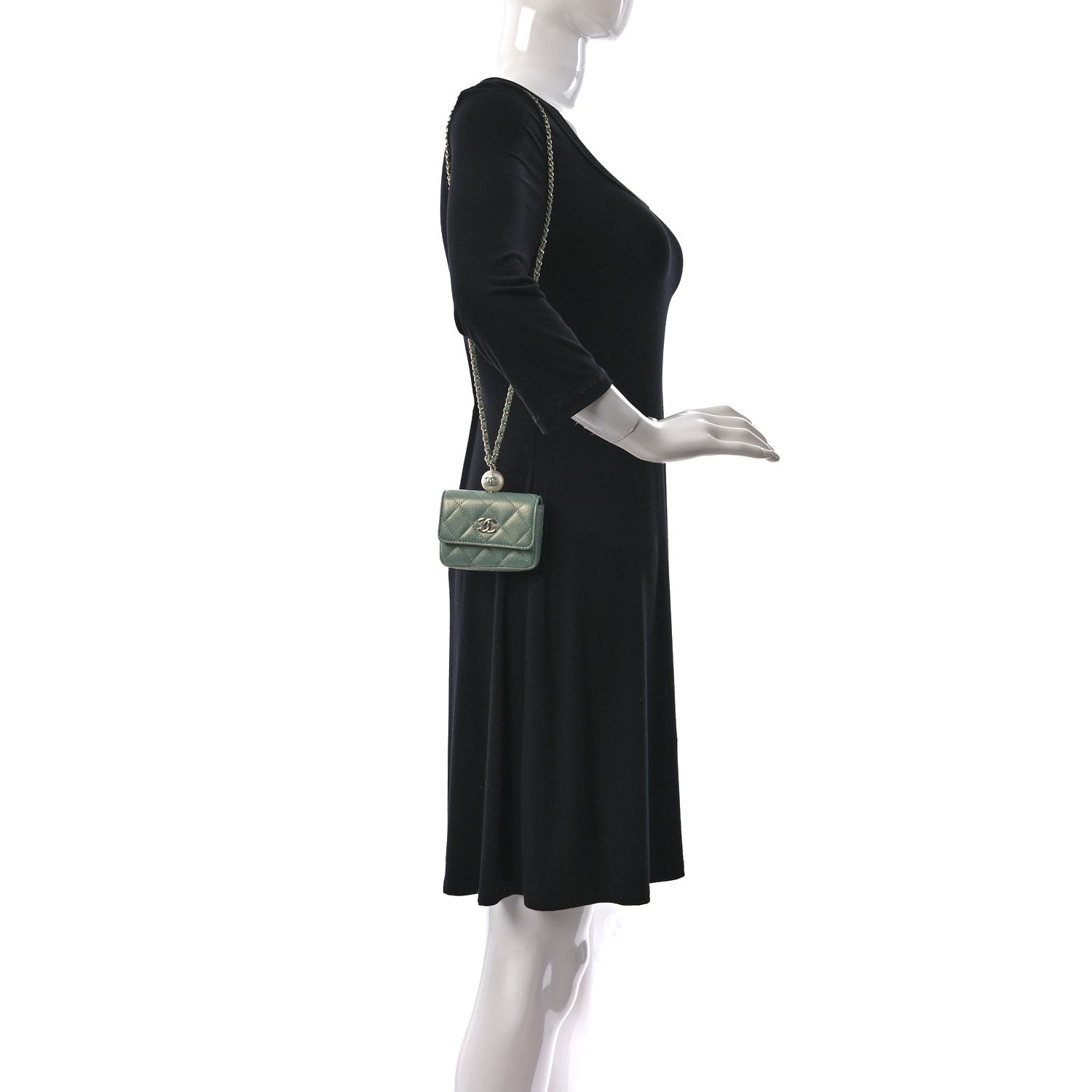 Chanel Iridescent Caviar Quilted Pearl On Top Coin Purse With Chain Light Green 2 of 11