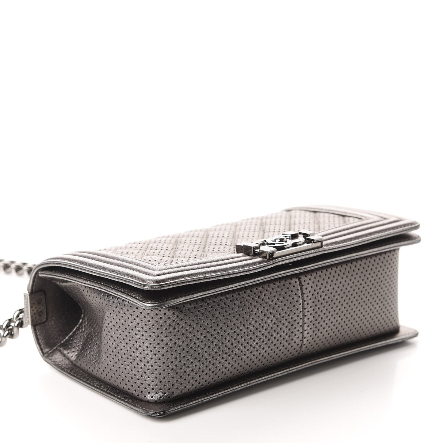 Metallic Lambskin Perforated Medium Boy Flap Dark Silver
