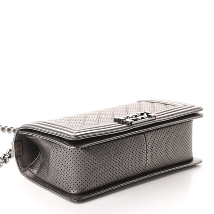 Chanel Metallic Lambskin Perforated Medium Boy Flap Dark Silver 4 of 11