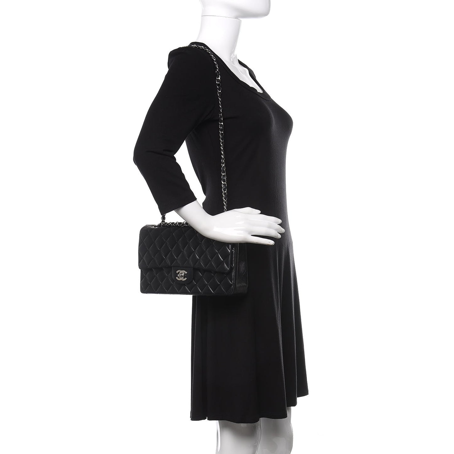Lambskin Quilted Medium Double Flap Black