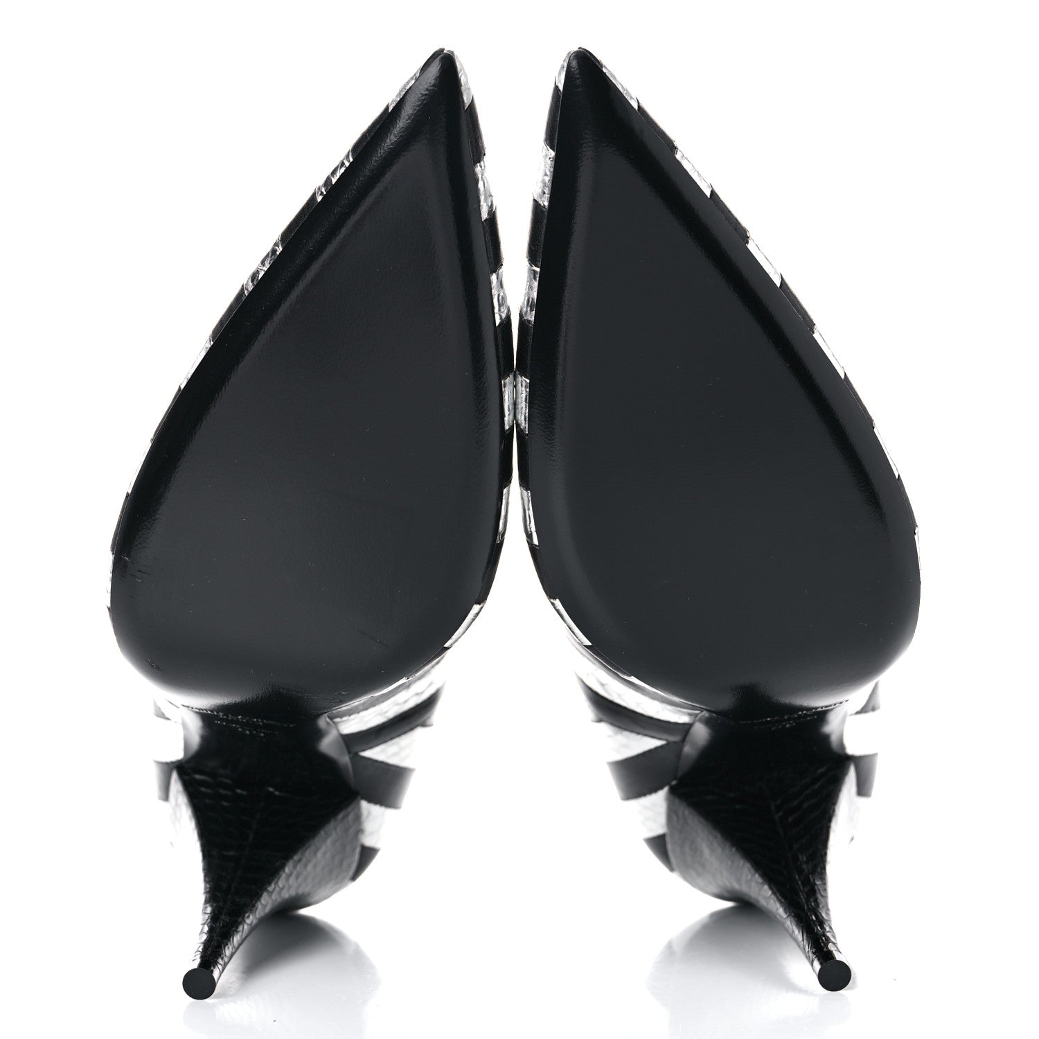 Saint Laurent Calfskin Snakeskin Effect Kiki Contrast Stripe Chelsea Pointed Toe Ankle Boots 39 Black Silver 5 of 12