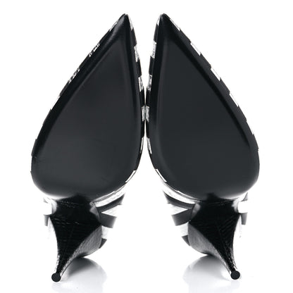 Saint Laurent Calfskin Snakeskin Effect Kiki Contrast Stripe Chelsea Pointed Toe Ankle Boots 39 Black Silver 5 of 12