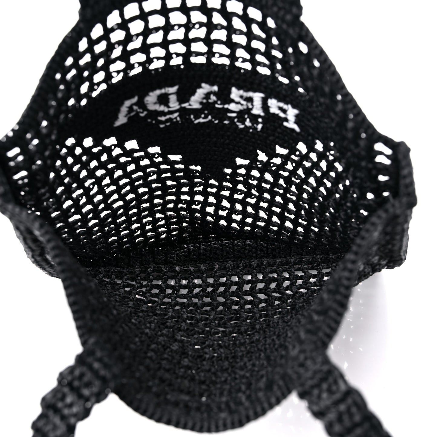 Yarn Raffia Effect Crochet Logo Embroidered Tote Bag Black