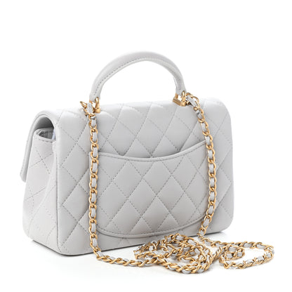 Chanel Lambskin Quilted Mini Top Handle Rectangular Flap Grey 3 of 10
