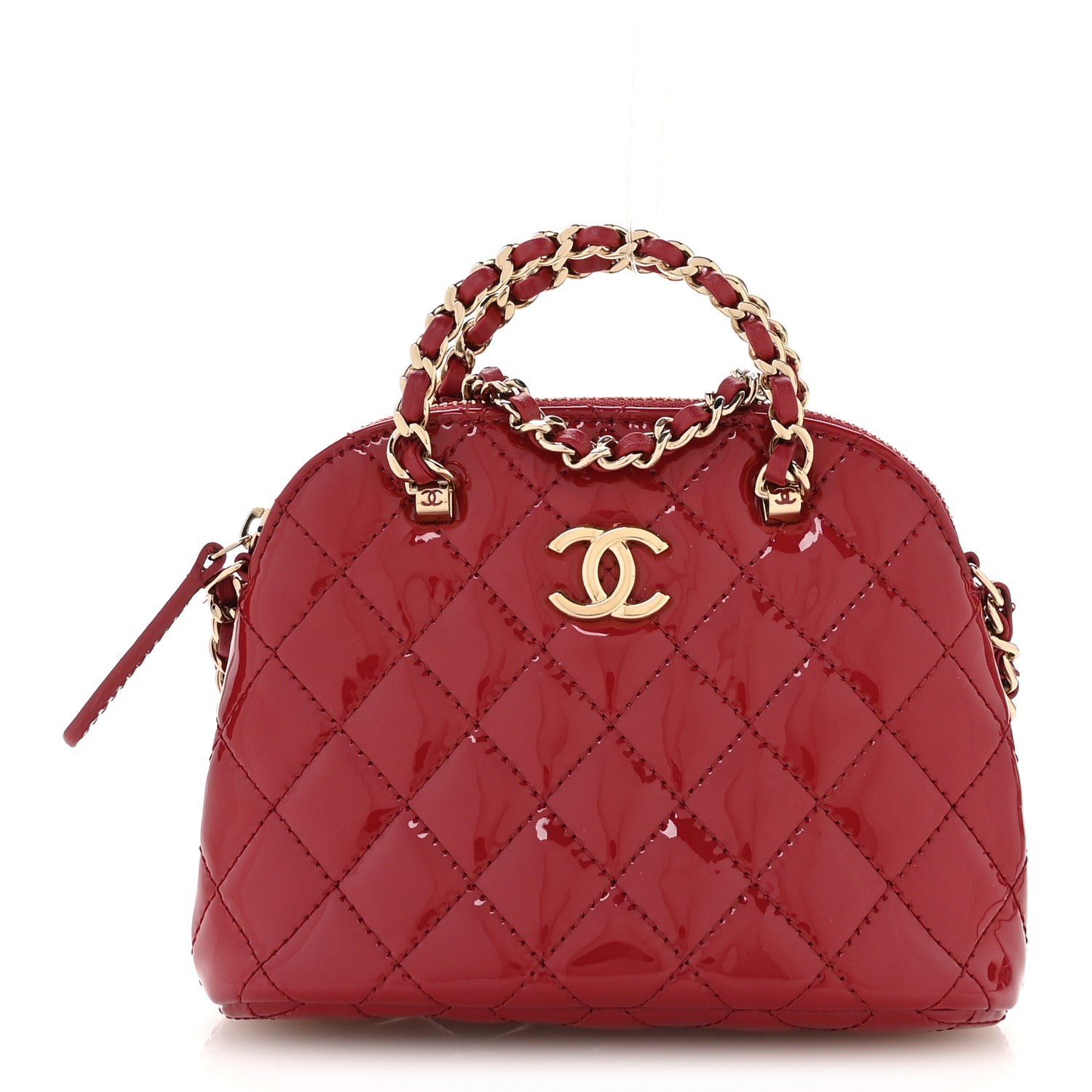 Chanel Patent Calfskin Quilted Shiny Coco Clutch With Chain Red 1 of 12