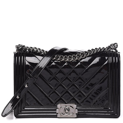 Chanel Patent Chevron Quilted New Medium Boy Flap Black 1 of 12