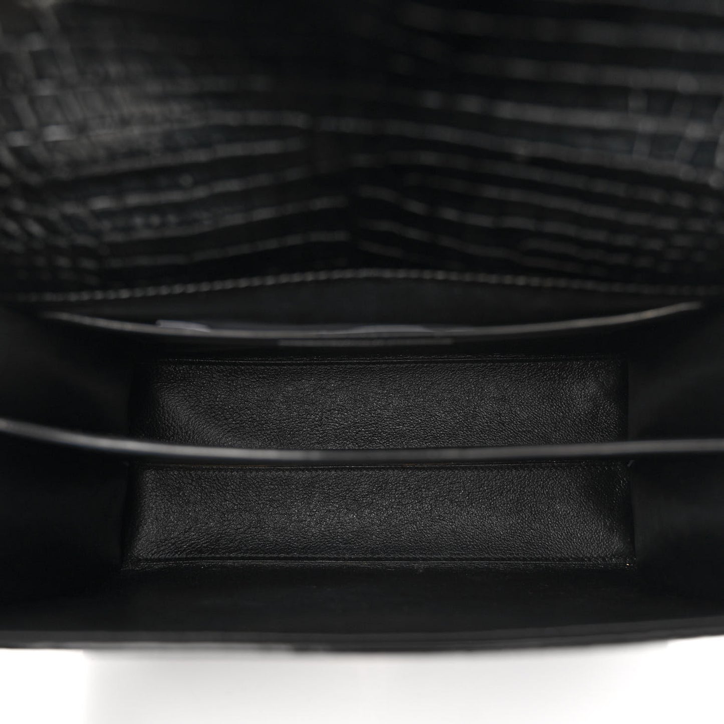 Calfskin Crocodile Embossed Medium Classic Monogram Cassandra Top Handle Black