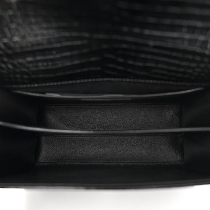 Saint Laurent Calfskin Crocodile Embossed Medium Classic Monogram Cassandra Top Handle Black 5 of 9