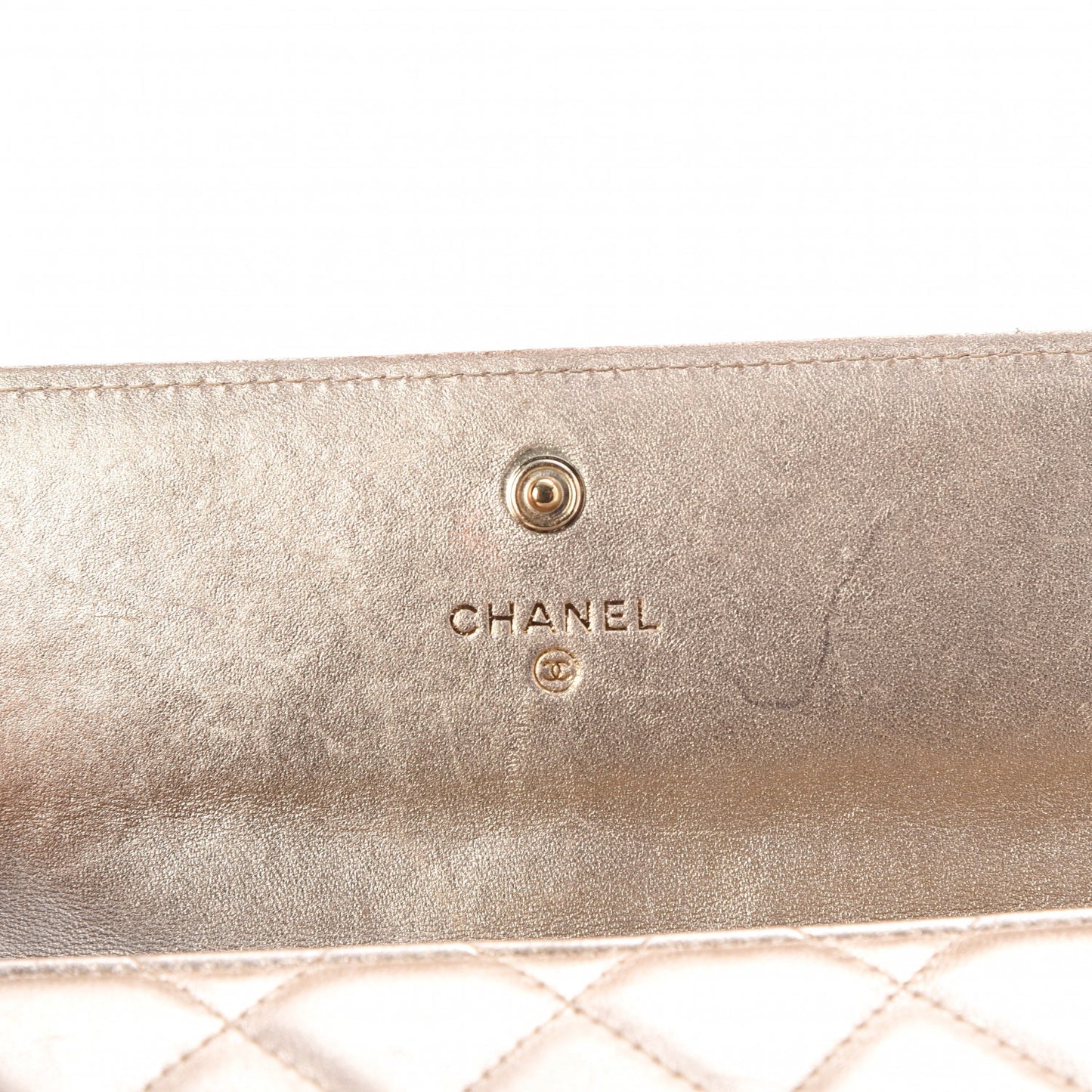Metallic Lambskin Quilted Large Gusset Flap Wallet Pale Gold