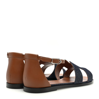 Hermes Denim Santorini Sandals 38 Bleu Brut Gold 4 of 8