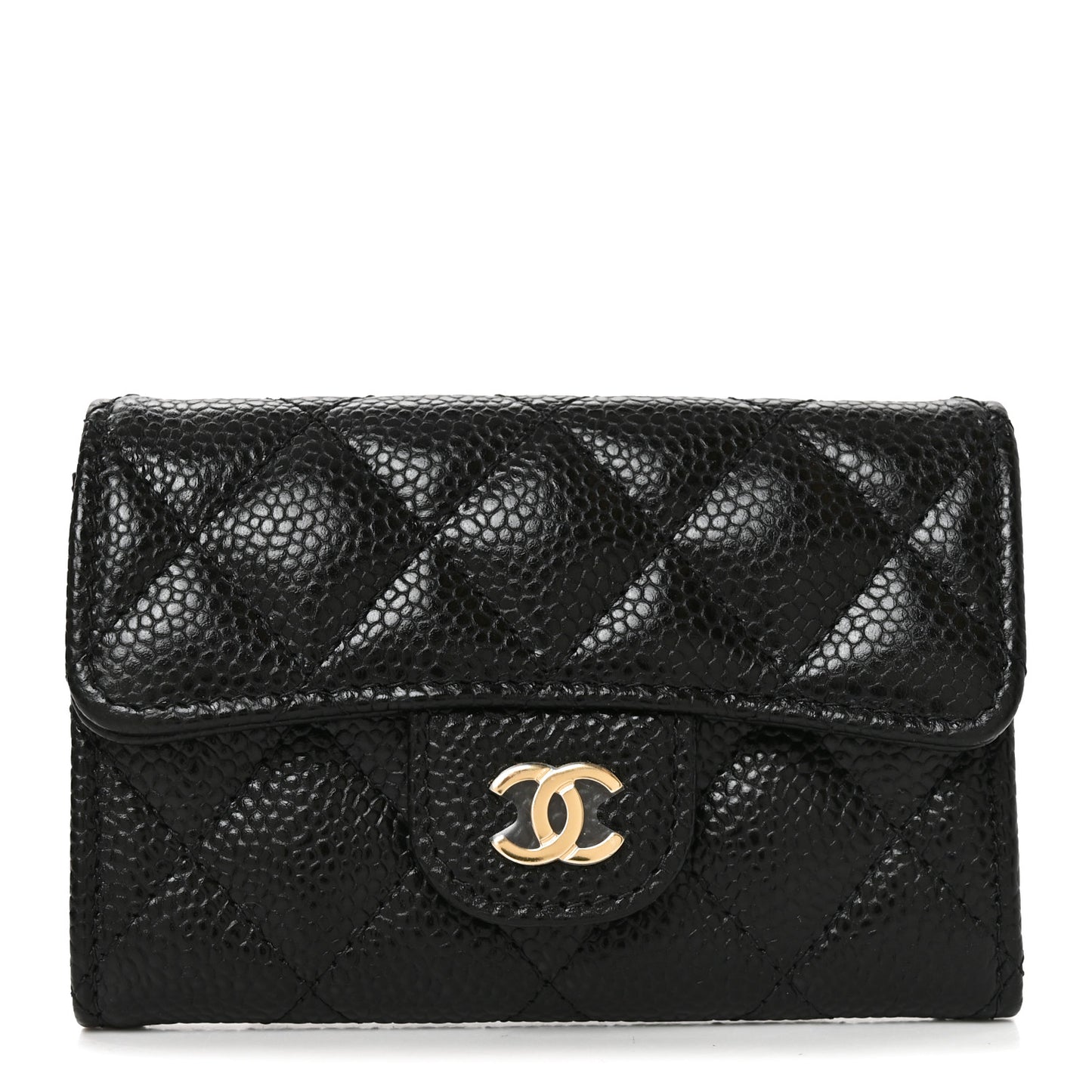 Caviar Quilted Flap Card Holder Wallet Black