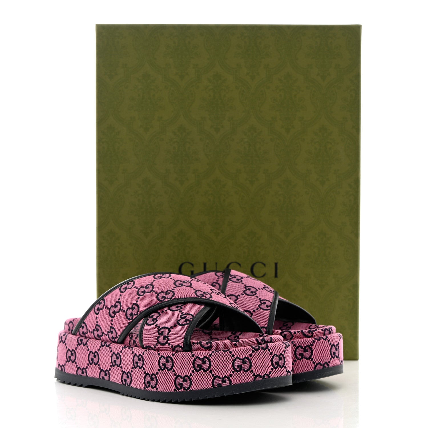 Gucci Monogram Multicolor Criss Cross Platform Slide Sandals 39 Pink Blue 9 of 9
