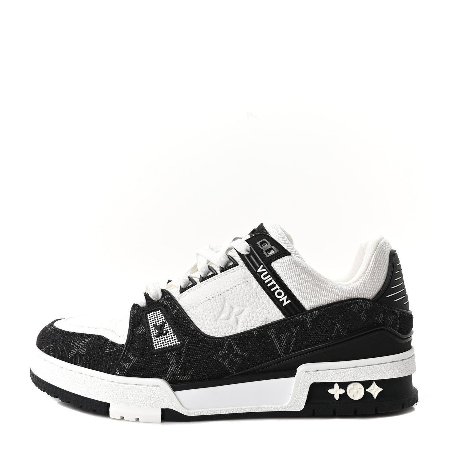 Calfskin Embossed Monogram Denim Womens LV Trainer Sneakers 38 Black