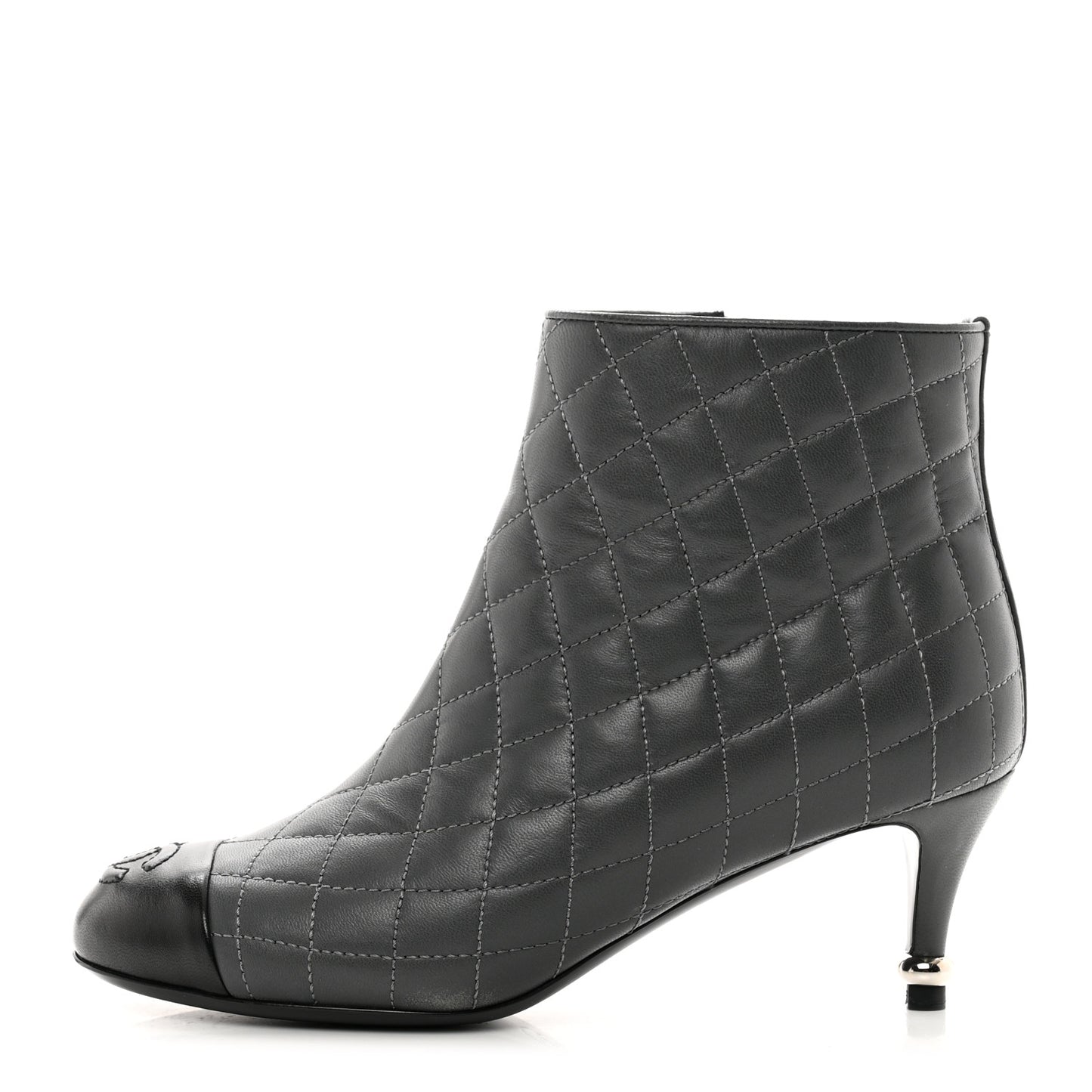 Lambskin Quilted Patent Cap Toe CC Booties 35 Charcoal Black