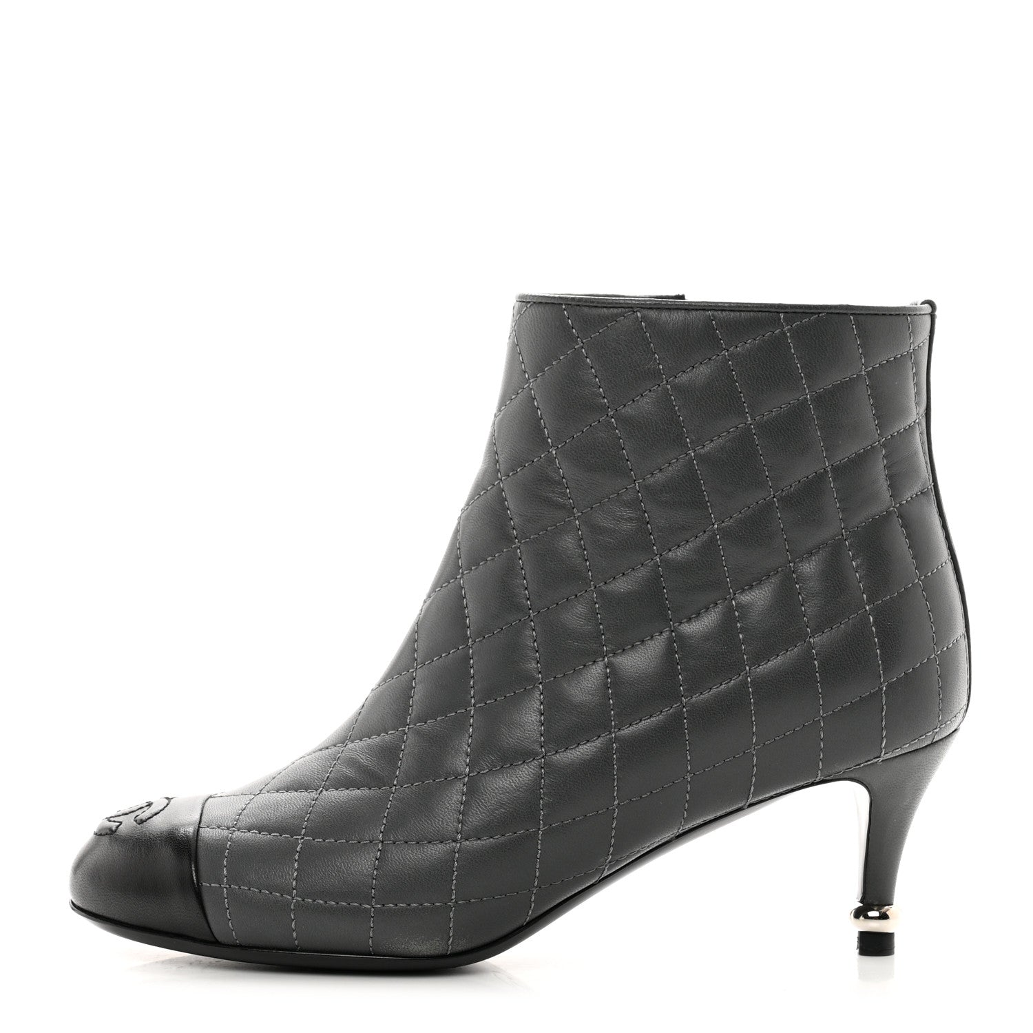 Chanel Lambskin Quilted Patent Cap Toe CC Booties 35 Charcoal Black 1 of 10