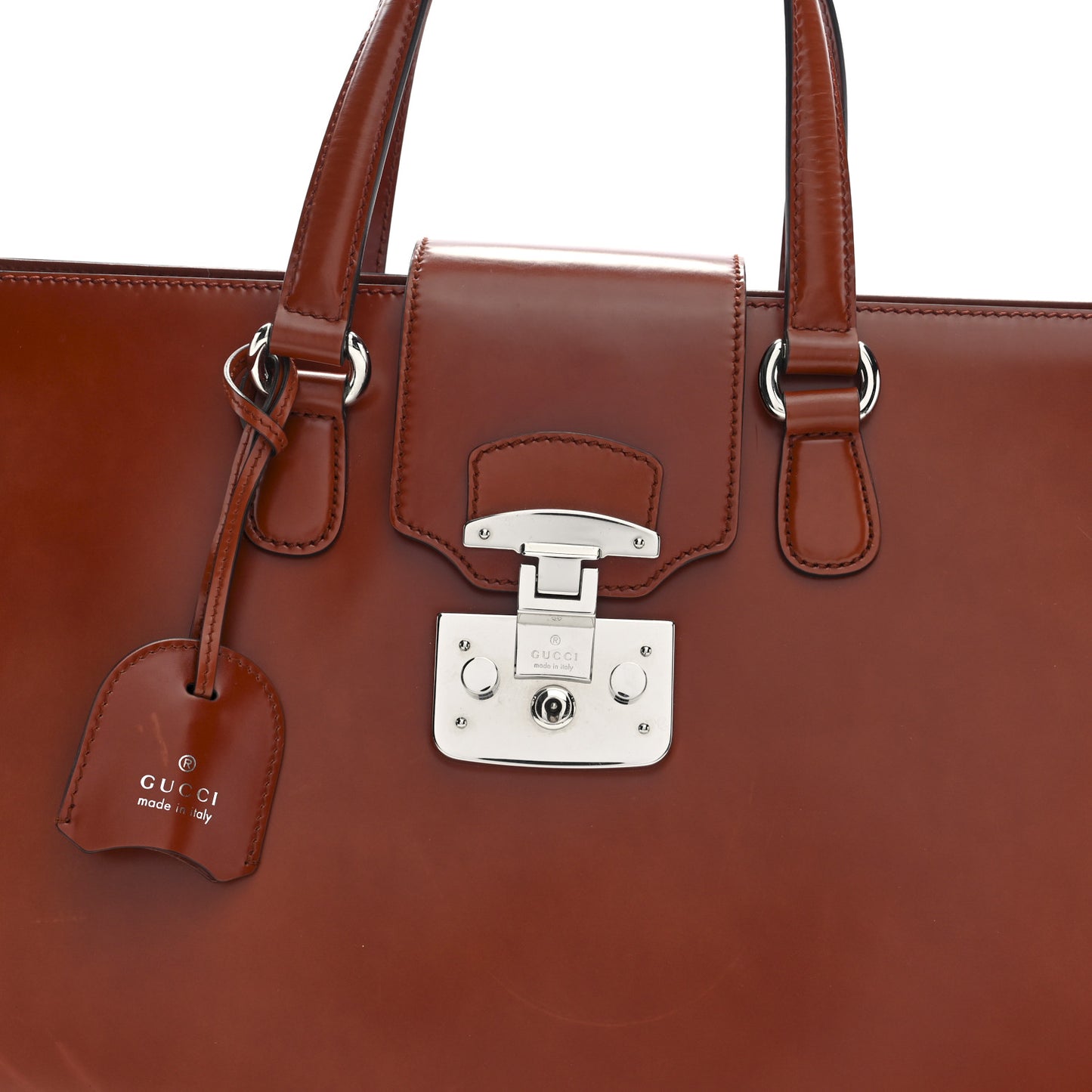 Regent Calfskin Large Lady Lock Flap Top Handle Bag Tan