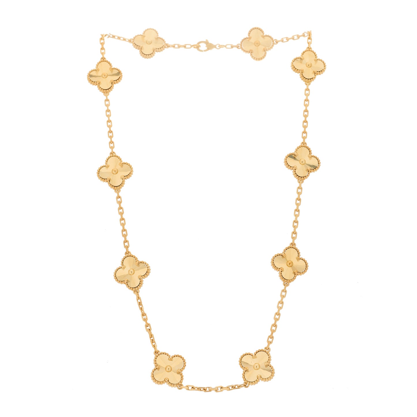 18K Yellow Gold 10 Motifs Guilloche Vintage Alhambra Necklace