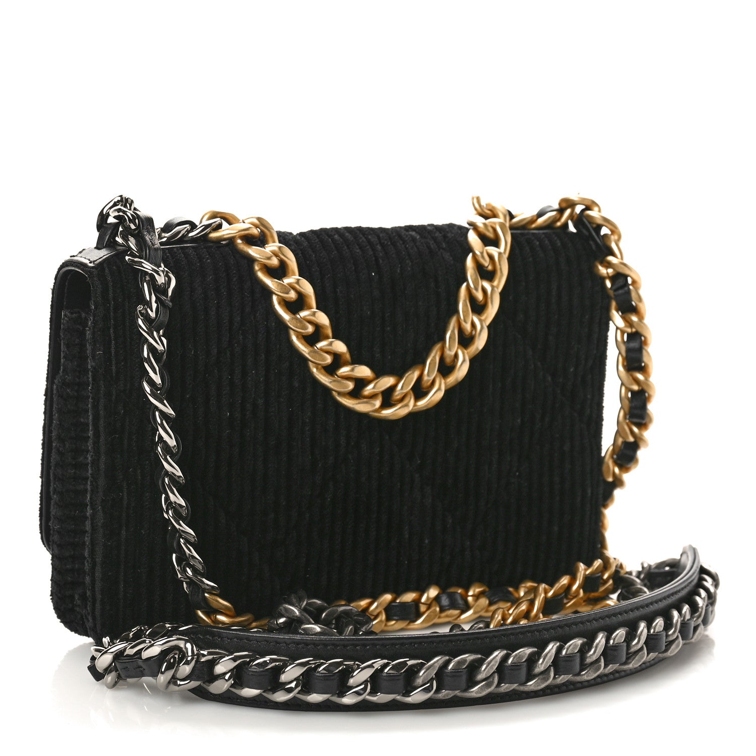 Chanel Corduroy Quilted Chanel 19 Wallet On Chain WOC Black 3 of 10