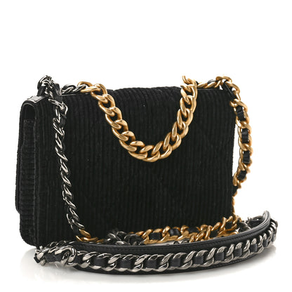 Chanel Corduroy Quilted Chanel 19 Wallet On Chain WOC Black 3 of 10