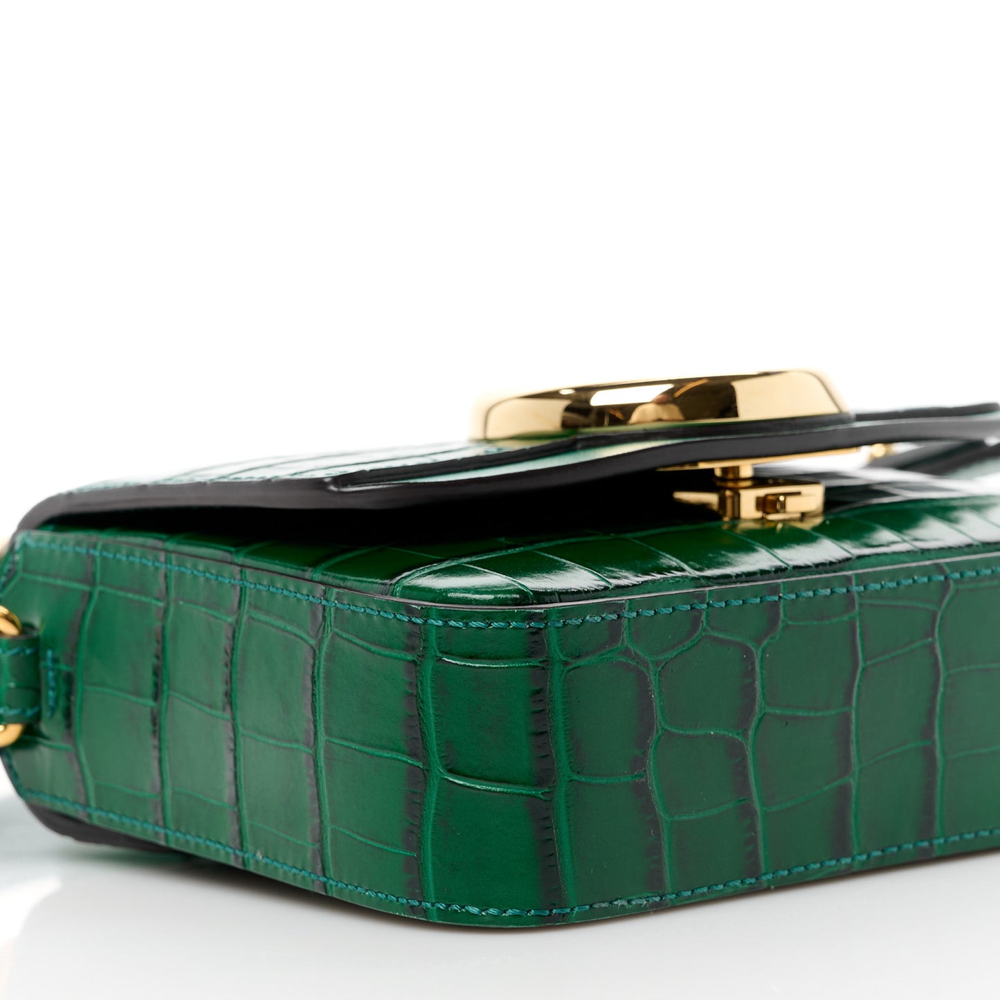 Calfskin Crocodile Embossed Mini C Double Carry Woodsy Green