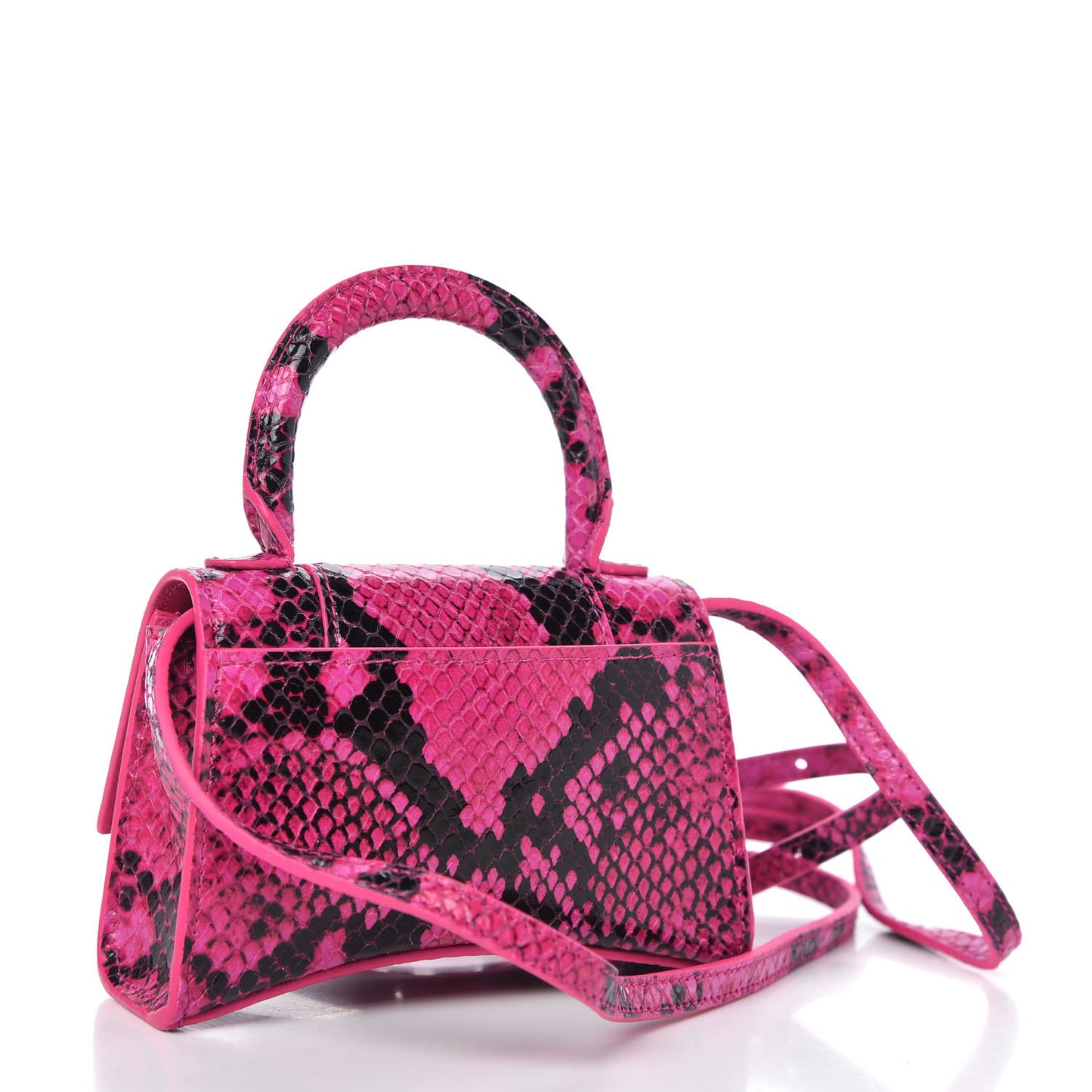Shiny Calfskin Python Effect Hourglass Top Handle Bag Mini Fuchsia Black