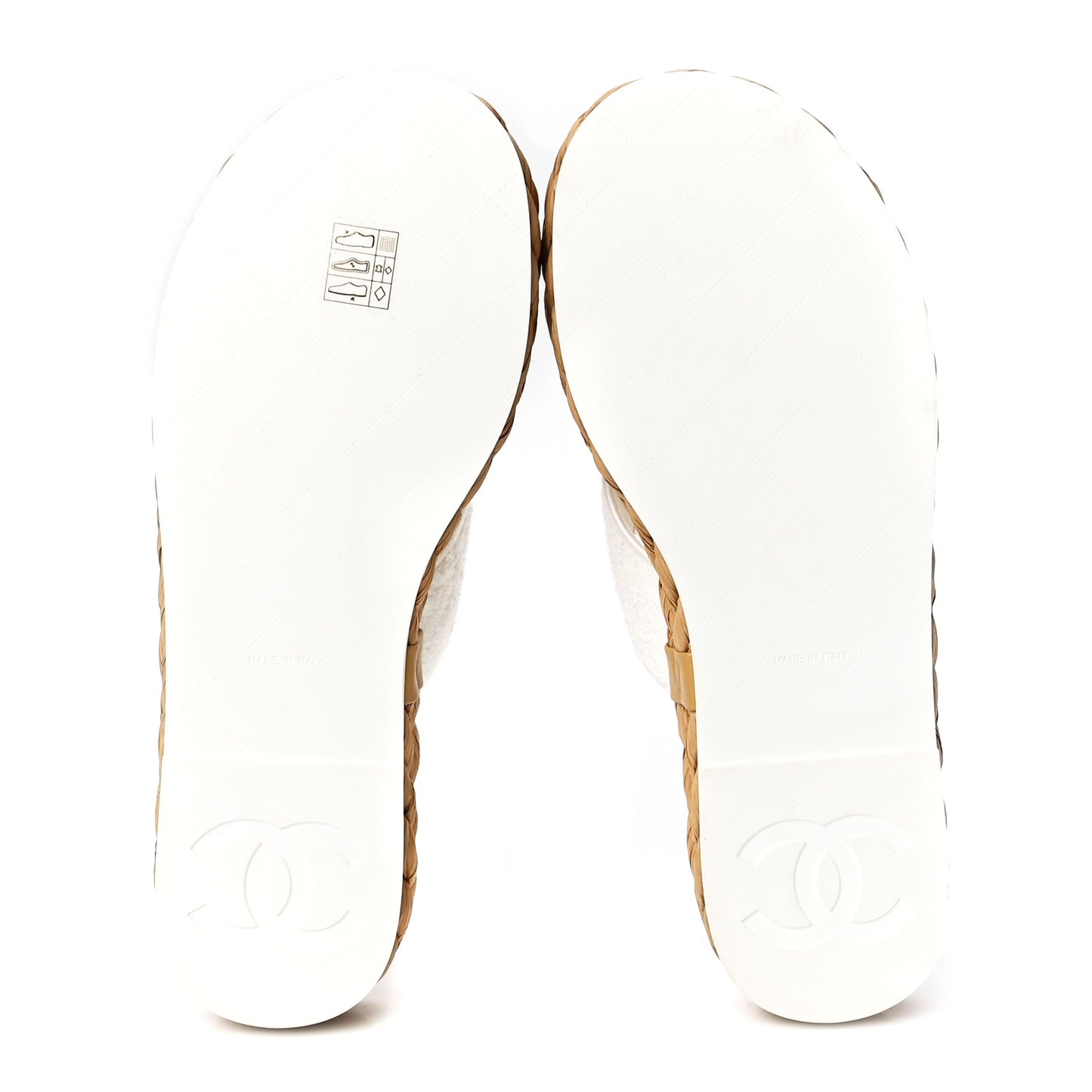 Terry Cloth Raffia CC Logo Thong Sandals 38 White