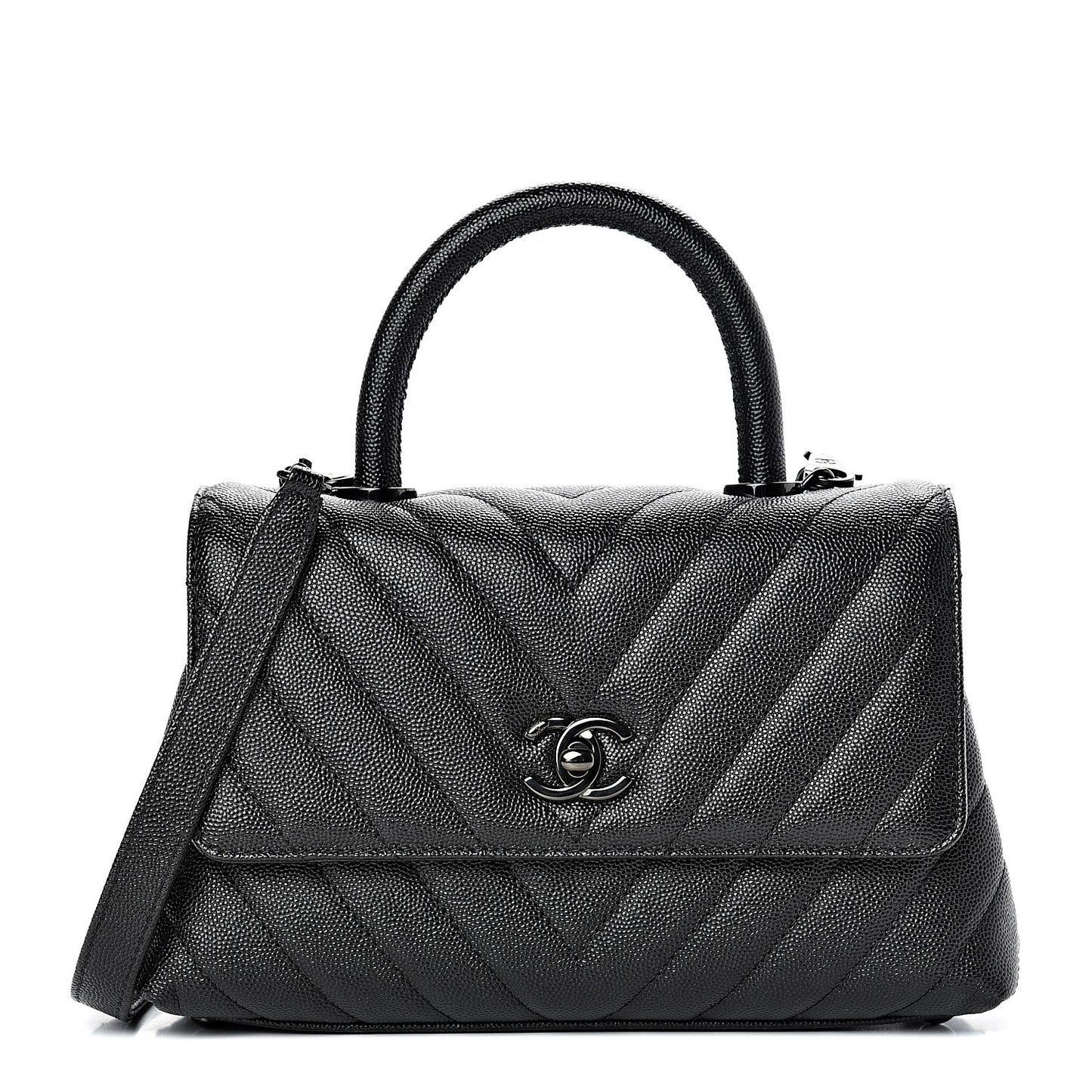 Caviar Chevron Quilted Mini Coco Handle Flap So Black
