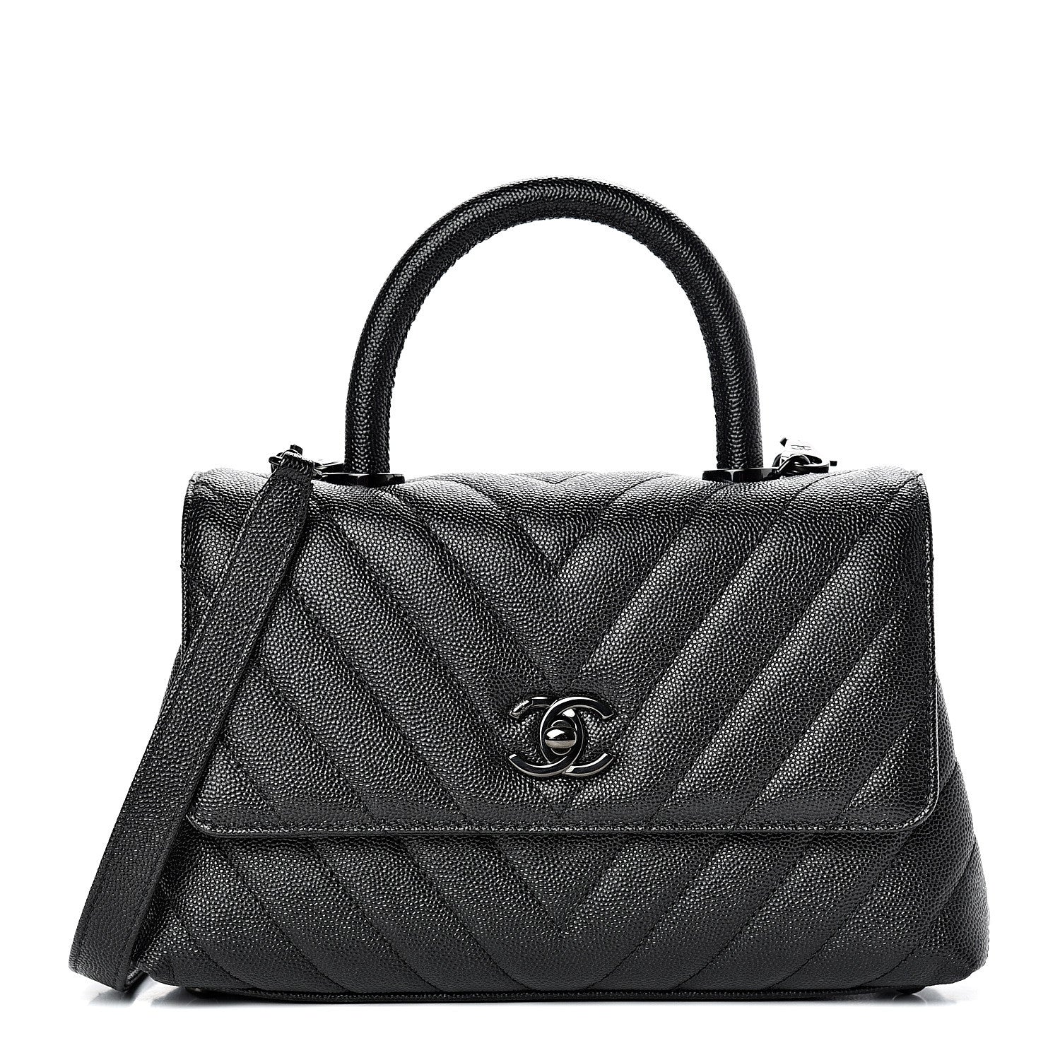 Chanel Caviar Chevron Quilted Mini Coco Handle Flap So Black 1 of 9