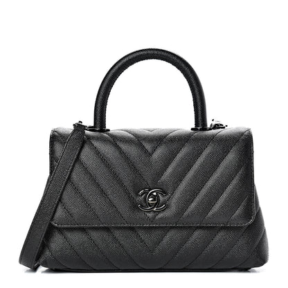 Chanel Caviar Chevron Quilted Mini Coco Handle Flap So Black 1 of 9