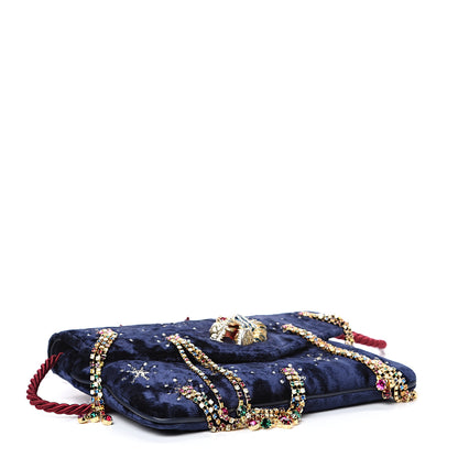 Gucci Velvet Embellished Broadway Rajah Tassel Evening Clutch Royal Blue Multicolor 3 of 10