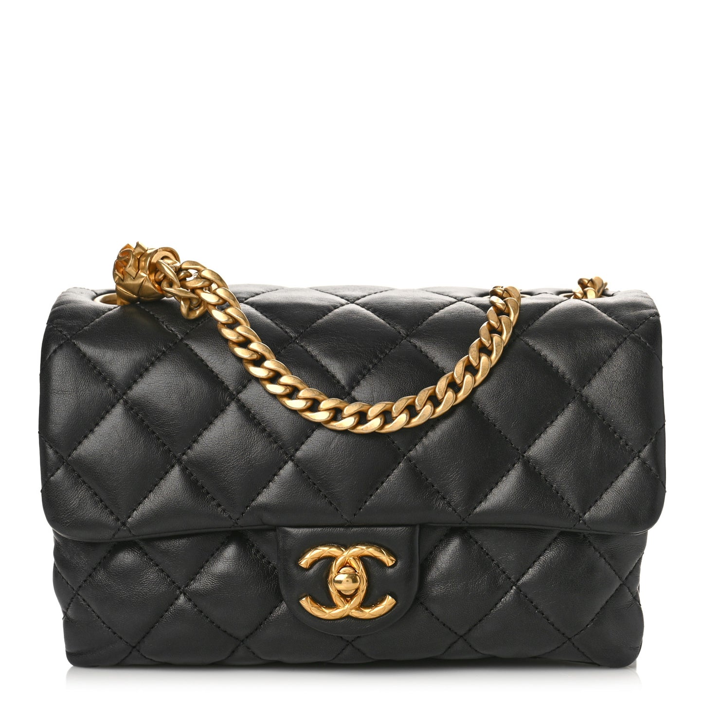 Lambskin Quilted Small Pillow Crush Flap Black
