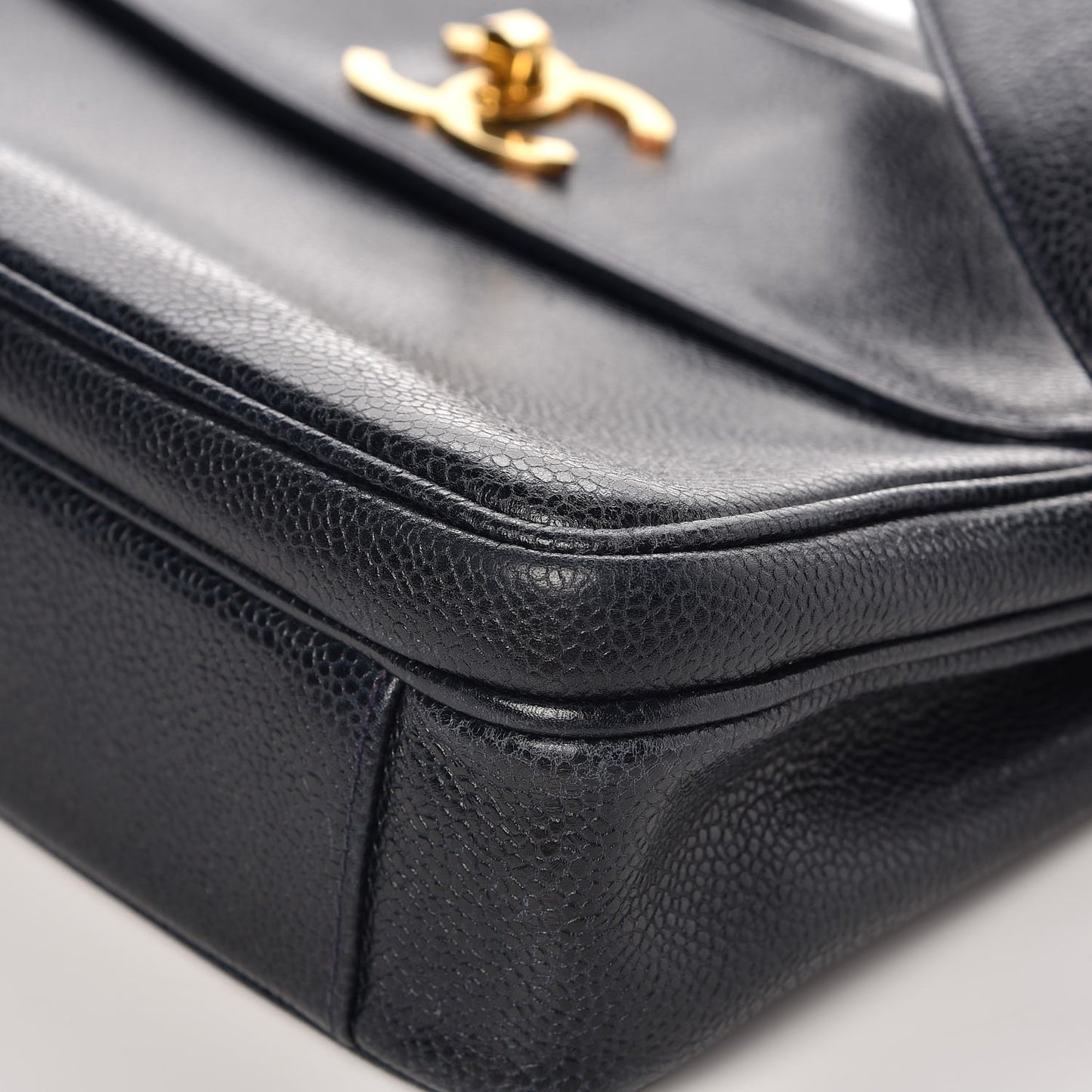Caviar Flap Shoulder Bag Navy Blue