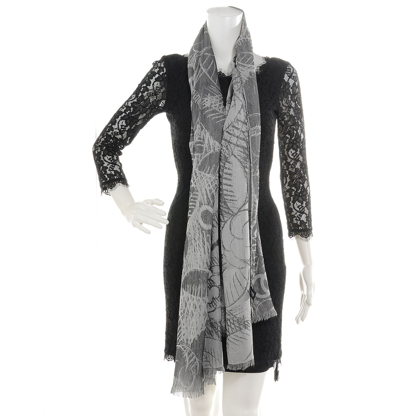 Cashmere Silk Camellia Scarf Shawl Grey