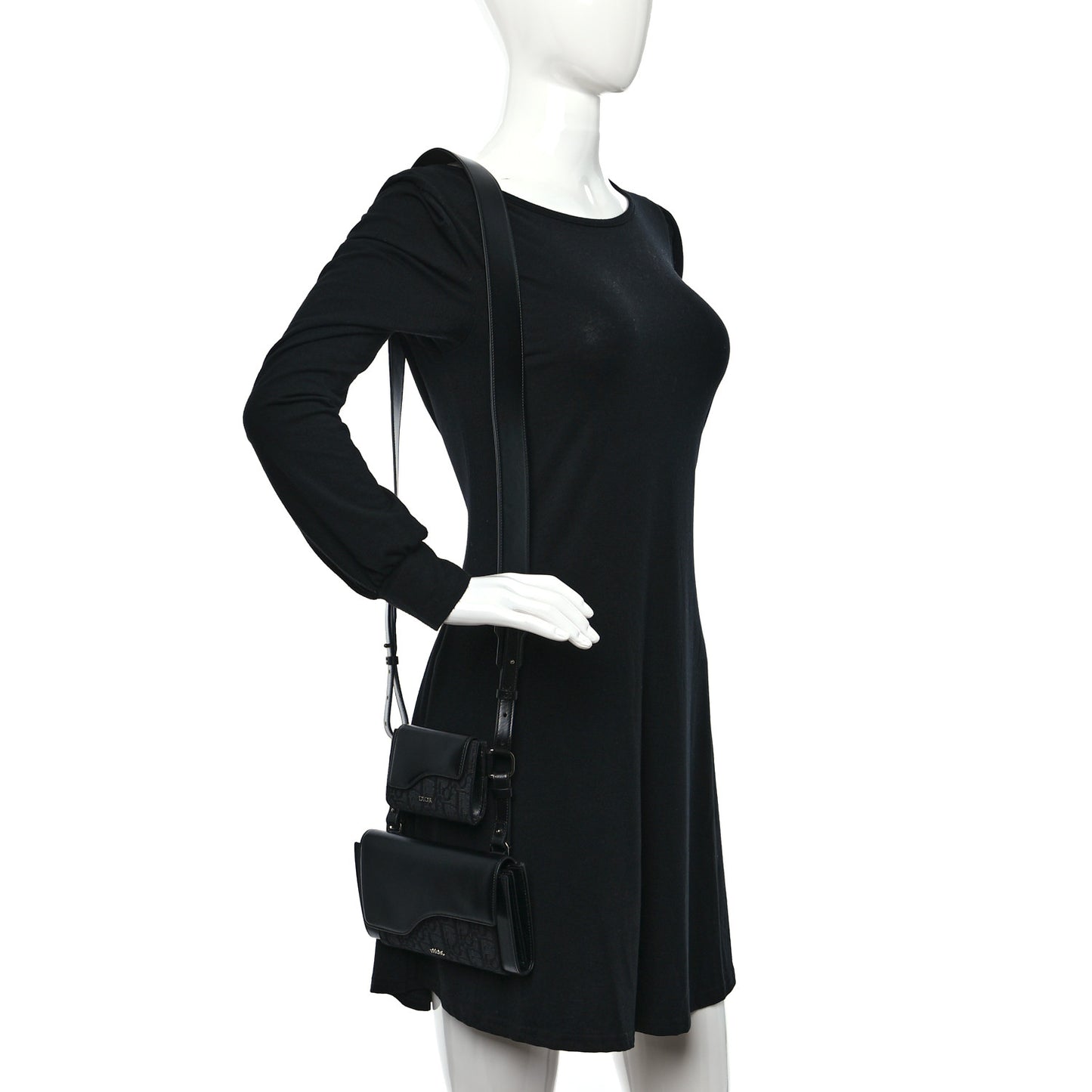 Oblique Smooth Calfskin Elite Shoulder Pouch Black