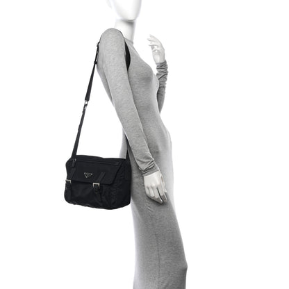 Prada Re-Nylon Vela Saffiano Double Buckle Messenger Shoulder Bag Black 2 of 10