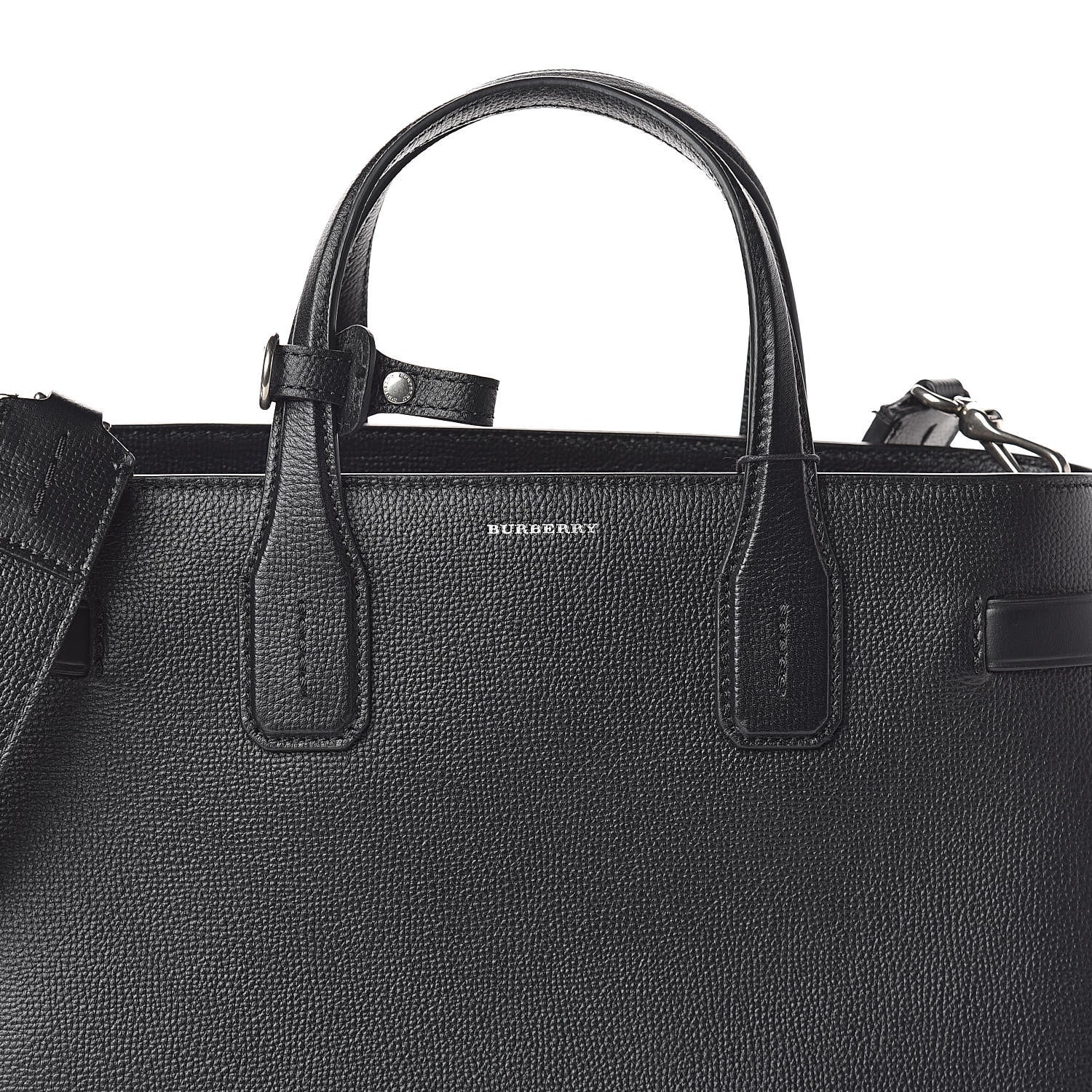 Burberry Grainy Calfskin House Check Medium Banner Tote Black 8 of 10