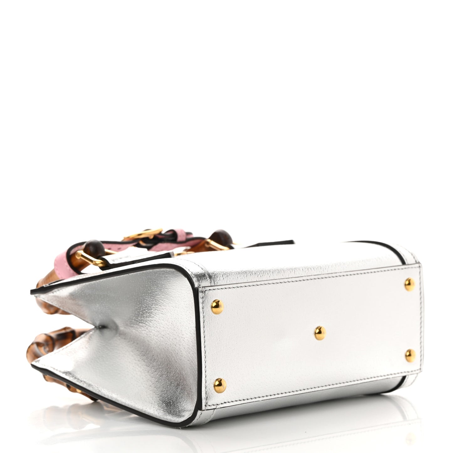Textured Calfskin Mini Diana Tote Bag Silver Wild Rose