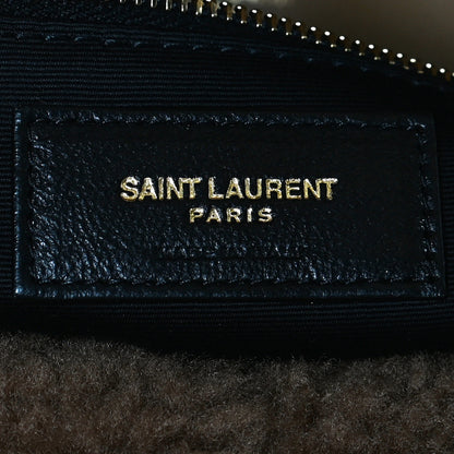 Saint Laurent Shearling Quilted Medium Loulou Monogram Chain Satchel Natural Brown 6 of 10