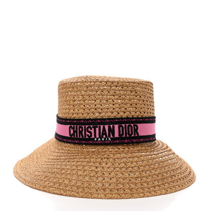Christian Dior Straw Embroidered D-Bobby Large Brim Hat 58 Fuchsia 3 of 8