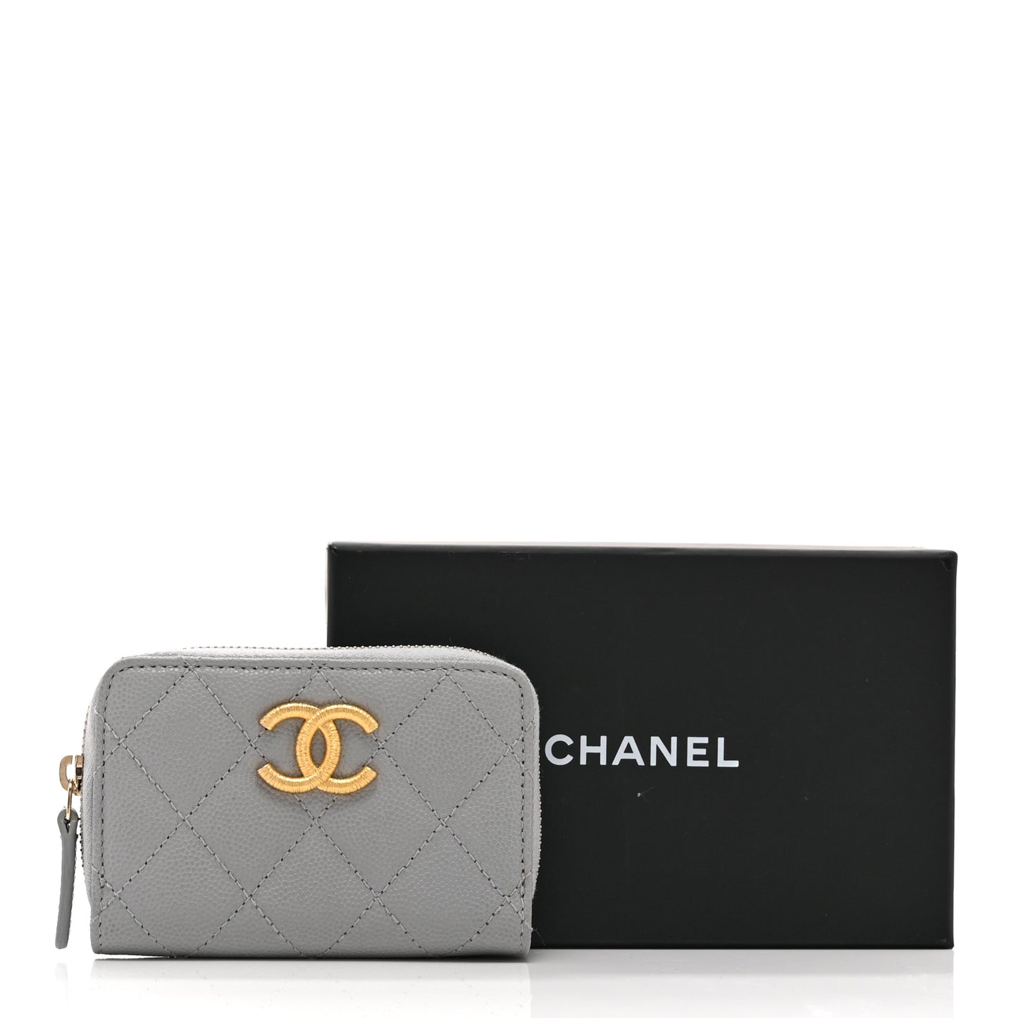 Caviar Quilted Zip Coin Purse Grey