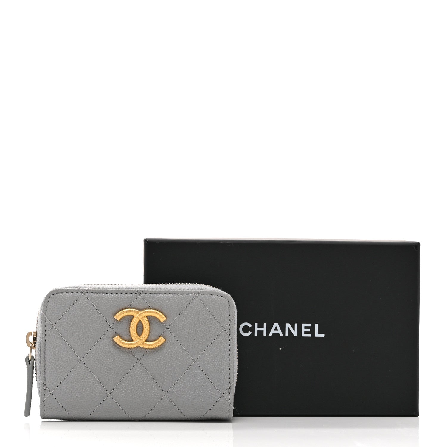 Chanel Caviar Quilted Zip Coin Purse Grey 10 of 10
